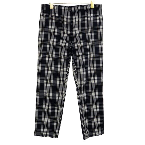 Ann Taylor Cotton Cropped Navy and White Gingham Plaid Straight Leg Pants Size 6 - Picture 2 of 8